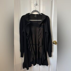 Saks Fifth Avenue 100% Cashmere Black Ruffled Cardigan